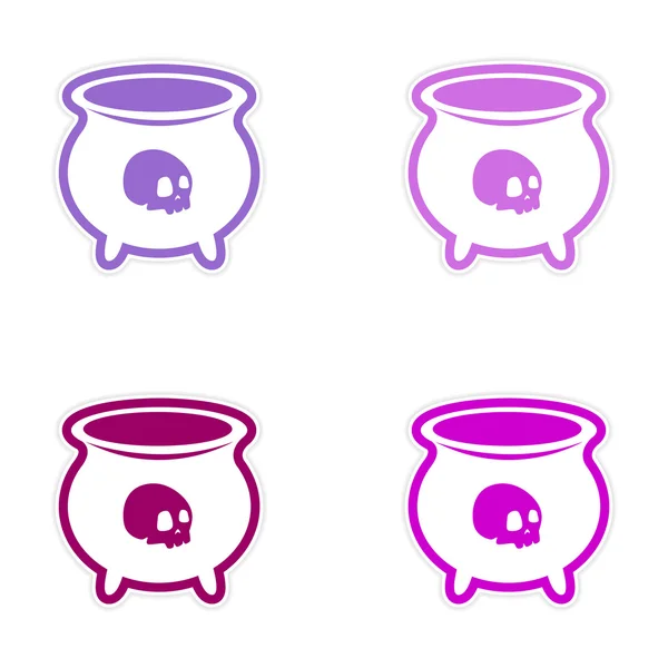 Assembly sticker witches cauldron with a skull on white background — Stock Vector