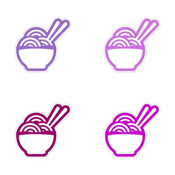 Συνέλευση αυτοκόλλητο ασιατικής πιάτο της noodles και τσοπ στικς — Διανυσματικό Αρχείο