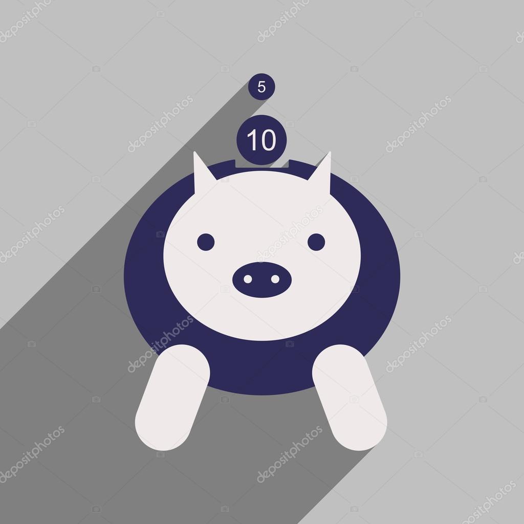 Flat with shadow icon piggy bank coins and dollars