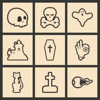 Düz siyah ve beyaz konsept mobil uygulama Cadılar Bayramı simgeler