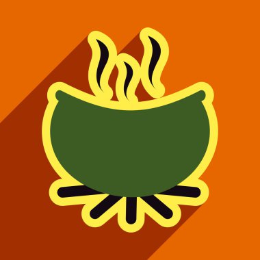 Düz gölge simgesi kazan ile parlak bir arka plan üzerinde