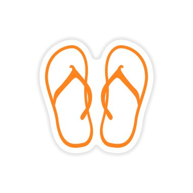 simgesi etiket gerçekçi tasarım üzerinde kağıt beach flip flop