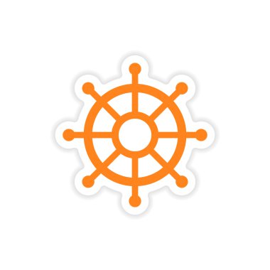 Kağıt gemi direksiyona simgesi etiket gerçekçi tasarım