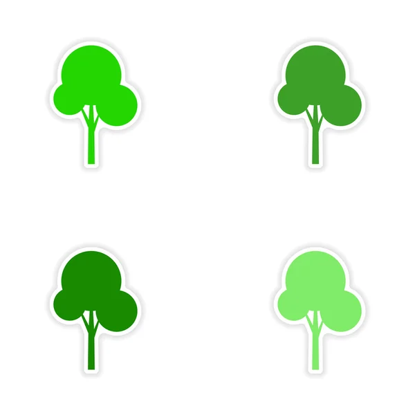 Montaje diseño de pegatina realista en el icono del árbol de papel — Archivo Imágenes Vectoriales