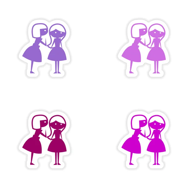 Assembly realistic sticker design on paper girlfriend conversation — Stock Vector