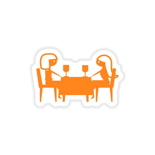 Icono pegatina diseño realista en papel cena amigo — Vector de stock