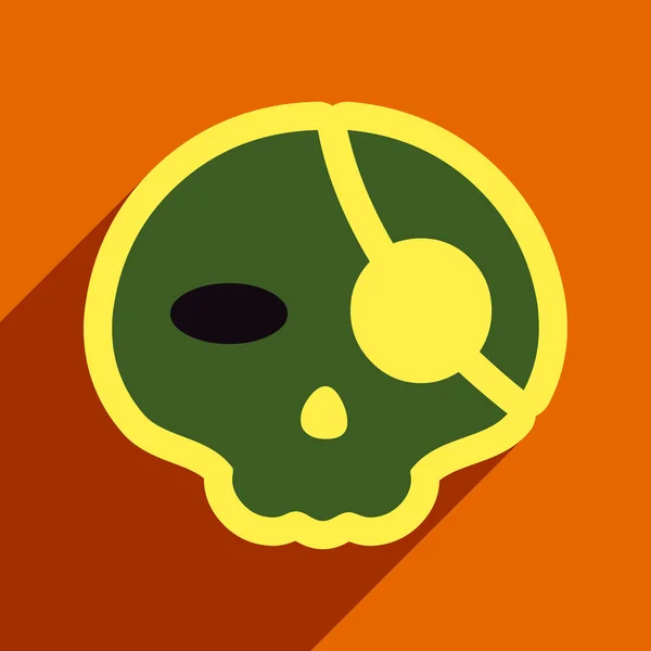 Piso con sombra Icono Calavera pirata sobre un fondo de color — Vector de stock