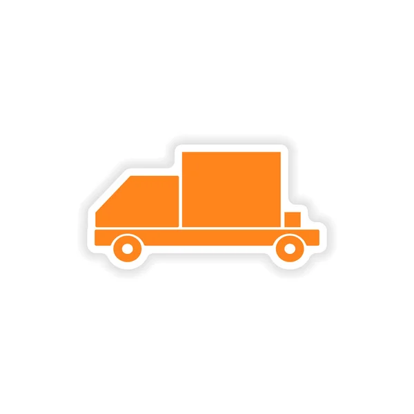 Icono pegatina diseño realista en la logística de carga de coches de papel — Archivo Imágenes Vectoriales
