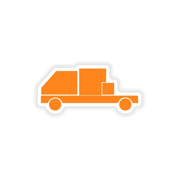 Icono pegatina diseño realista en la logística de carga de coches de papel — Archivo Imágenes Vectoriales