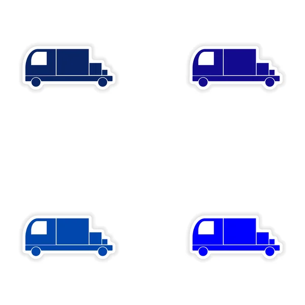 Perakitan desain stiker realistis pada barang transportasi truk kertas - Stok Vektor