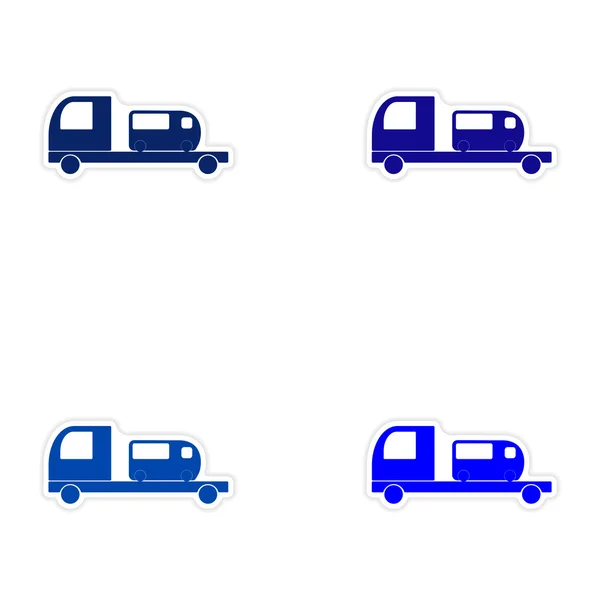 Návrh sestavy realistické nálepka na papíře auto autobusové dopravy — Stockový vektor