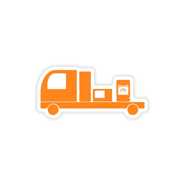 Ícone adesivo design realista em aparelhos de entrega de caminhão de papel — Vetor de Stock
