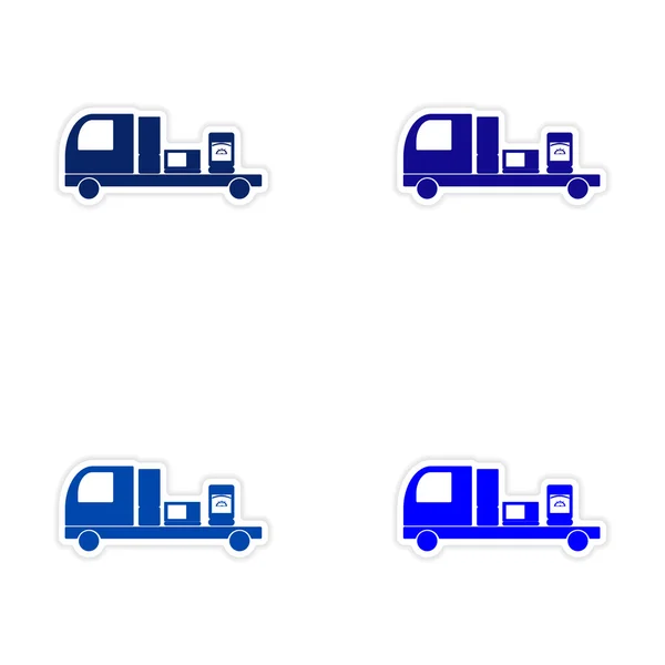 Vergadering realistische sticker ontwerp op papier Truck levering — Stockvector