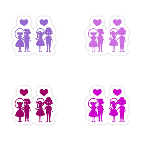 Assembly realistic sticker design on paper couples love — Stock Vector