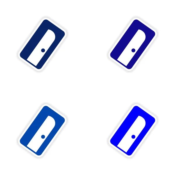 Församlingen realistiska klistermärke design på papper pennvässare — Stock vektor