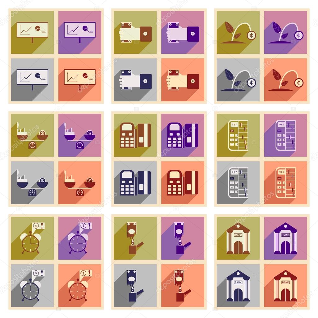 Modern collection flat icons with shadow economy