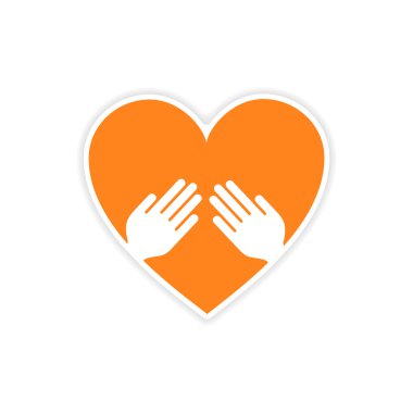 Kağıt kalp el simgesi etiket gerçekçi tasarım