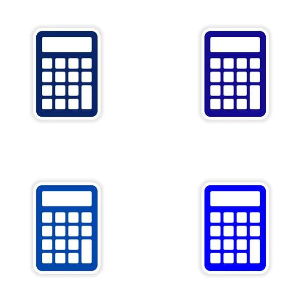 Församlingen realistiska klistermärke design på papper kalkylatorn — Stock vektor