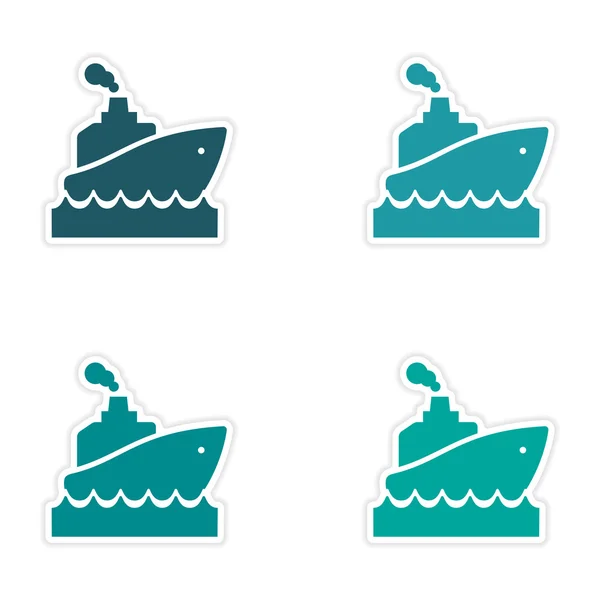 Збірка реалістичний дизайн наклейки на хвилі паперового корабля — стоковий вектор