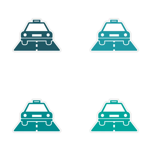Montaje diseño de pegatina realista en coche taxi de papel — Vector de stock