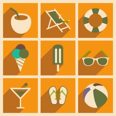 Düz gölge kavramı ve mobil uygulama beach simgeleri ile