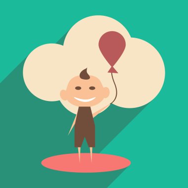 Düz gölge simgesi ve mobil uygulama çocuk balon ile
