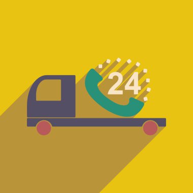 Düz gölge simgesi mobil uygulama araba ile saat hizmet yuvarlak