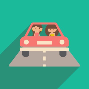 Düz gölge simgesi ve mobil uygulama kız araba ile
