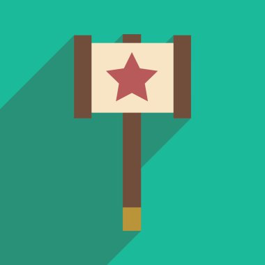 Düz gölge simgesi ve mobil uygulama oyuncak çekiç ile