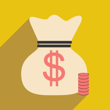 Düz gölge simgesini para çantası ve madeni paralar ile