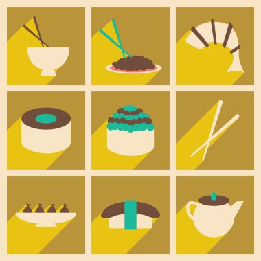 Düz gölge kavramı ve mobil uygulama Japon aperatifler