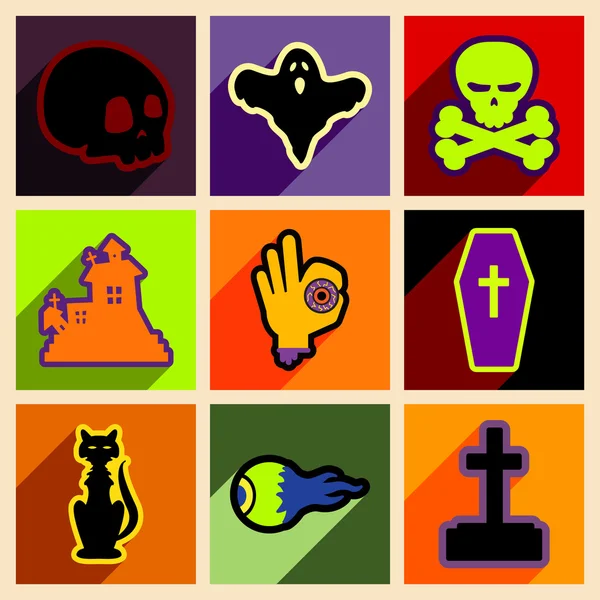 Piso con concepto de sombra y aplicación móvil iconos de Halloween — Vector de stock