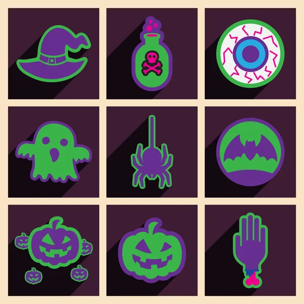 Piso con concepto de sombra y aplicación móvil iconos de Halloween — Vector de stock