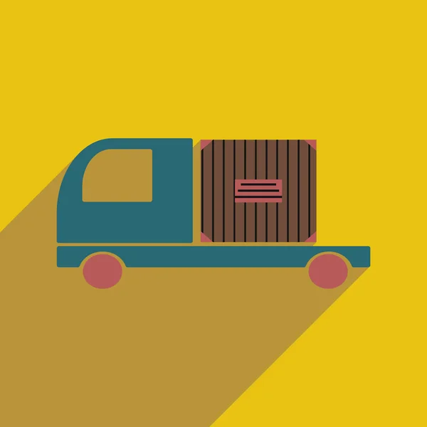 Plano com ícone de sombra e caminhão de entrega de aplicativos móveis —  Vetores de Stock