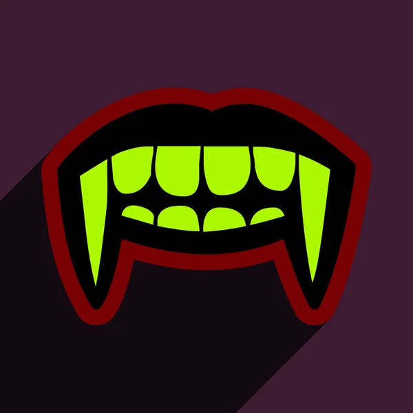 Piso con sombra Icono dientes de vampiro un fondo brillante — Vector de stock