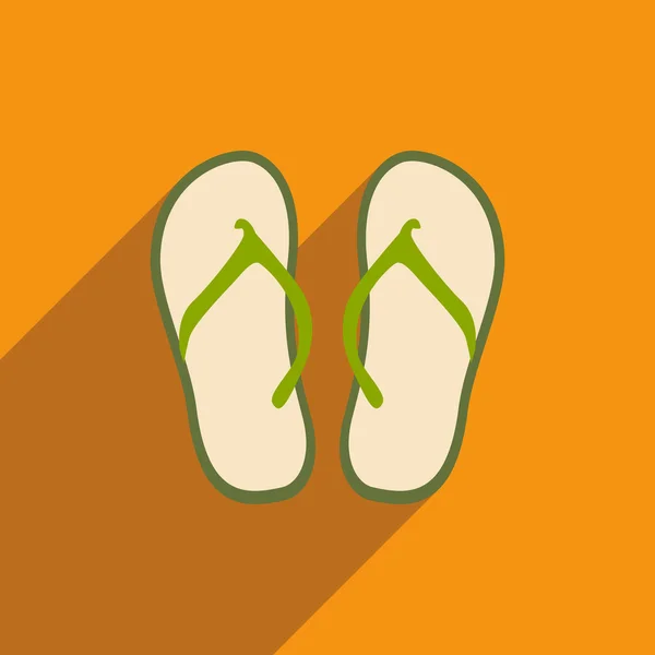 Piso con icono de sombra y zapatillas de playa de aplicación móvil — Vector de stock