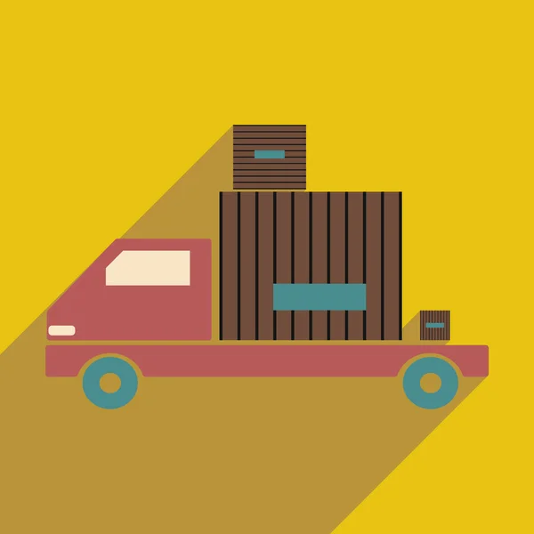 Mieszkanie z cień ikona i aplikacji mobilnych samochodu ładunku logistyki — Wektor stockowy