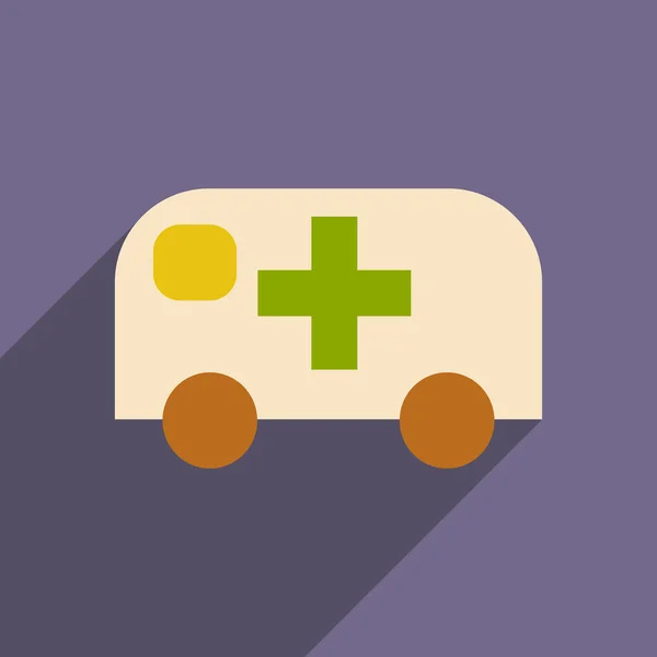 Piatto con icona ombra e applicazione mobile ambulanza di emergenza — 图库矢量图片