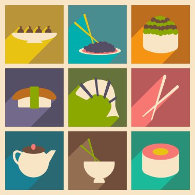 Düz gölge kavramı ve mobil uygulama Japon aperatifler