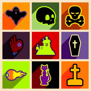 Düz gölge kavramı ve mobil uygulama Cadılar Bayramı simgeleri ile