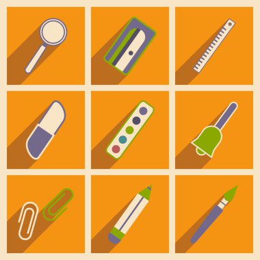 Gölge kavramı ile düz ve mobil uygulama okul malzemeleri