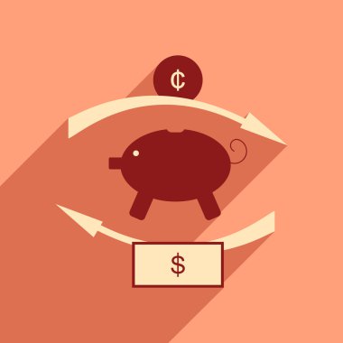 Düz gölge simgesi kavramı kumbara sikke ve dolar ile