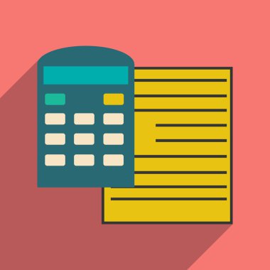 Gölge kağıt ve hesap makinesi ile modern düz simgesi