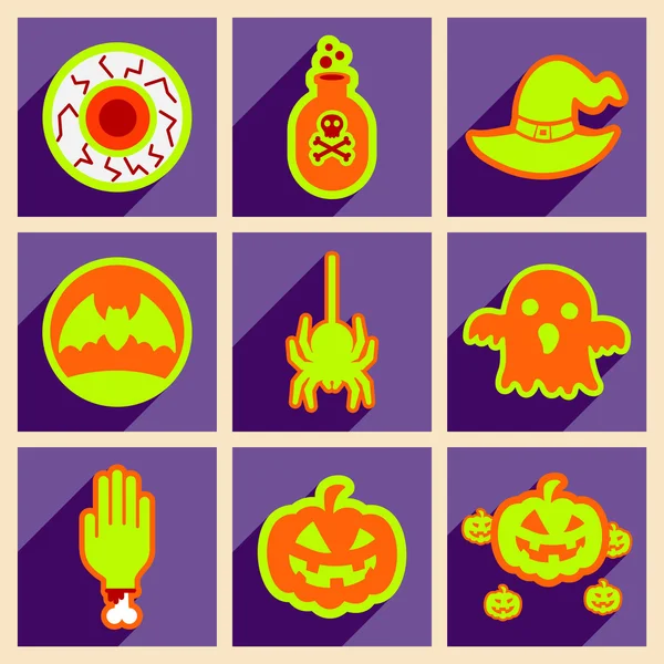 Flat with shadow concept and mobile application halloween icons — Stock Vector