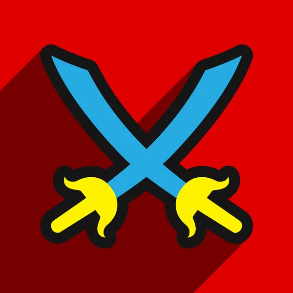 Platta med skugga korsade ikonen svärd på en färgad bakgrund — Stock vektor