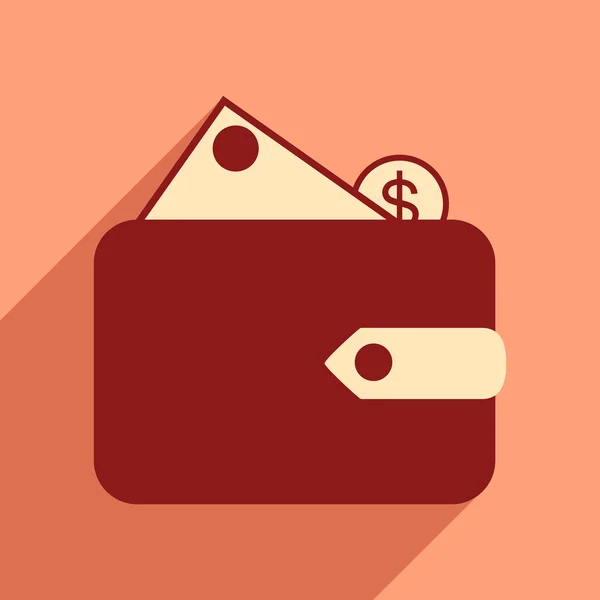 Düz gölge simgesi cüzdan para ve para ile — Stok Vektör