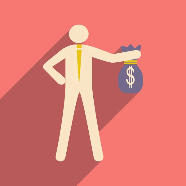 Modern flat icon with shadow man with bag of money