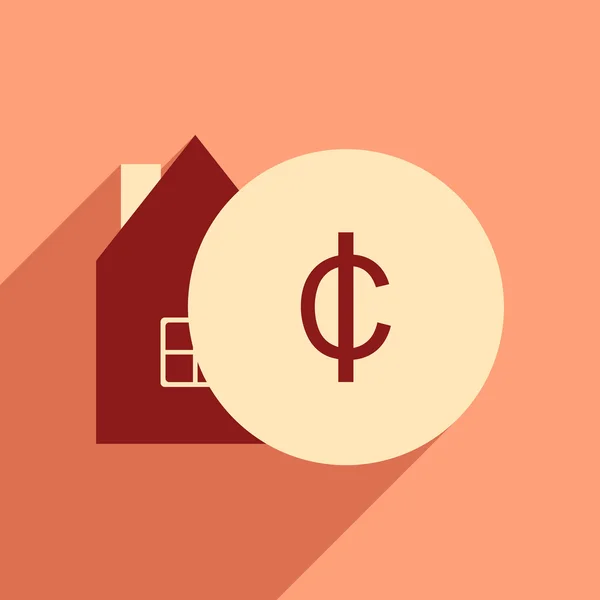 Plat met schaduw pictogram huis en munten — Stockvector