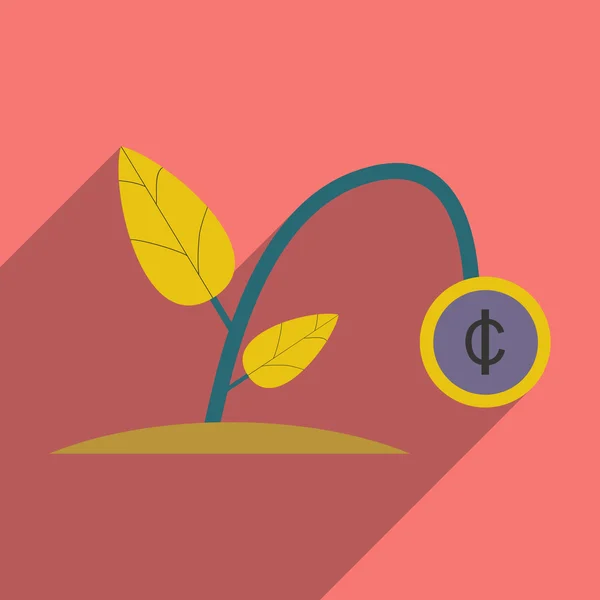 Icono plano moderno con planta de dinero sombra — Vector de stock