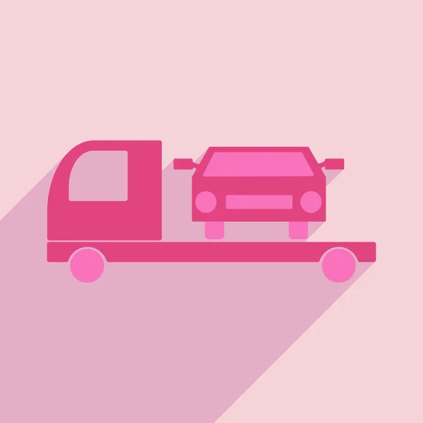 Platta med skugga ikonen och mobil applikation tow truck bil — Stock vektor